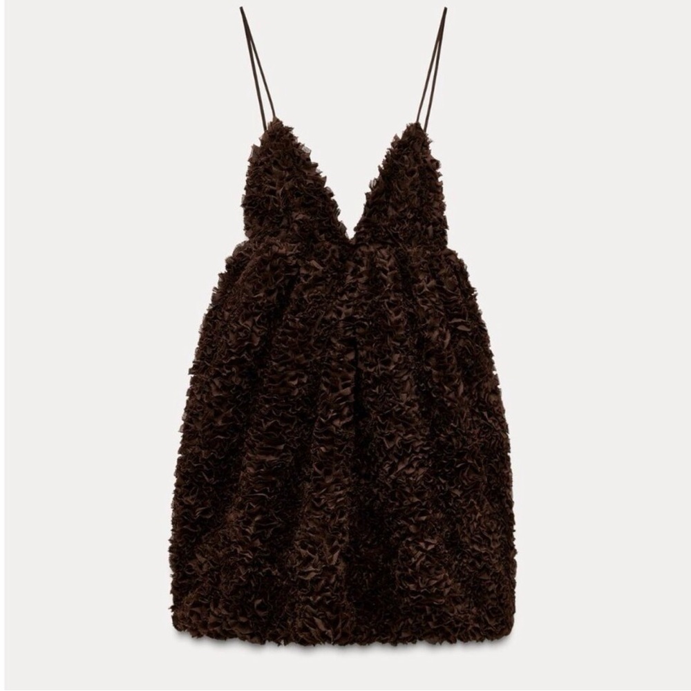 Zara Brown Textured Mini Dress